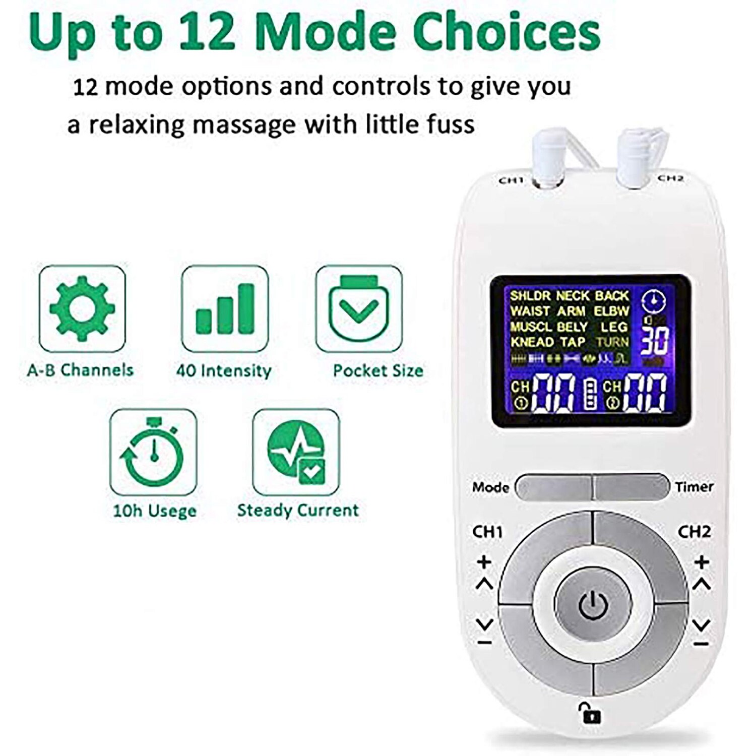 Aparat de masaj electrostimulare, 3-in-1 TENS/EMS/masaj, 12 programe ...