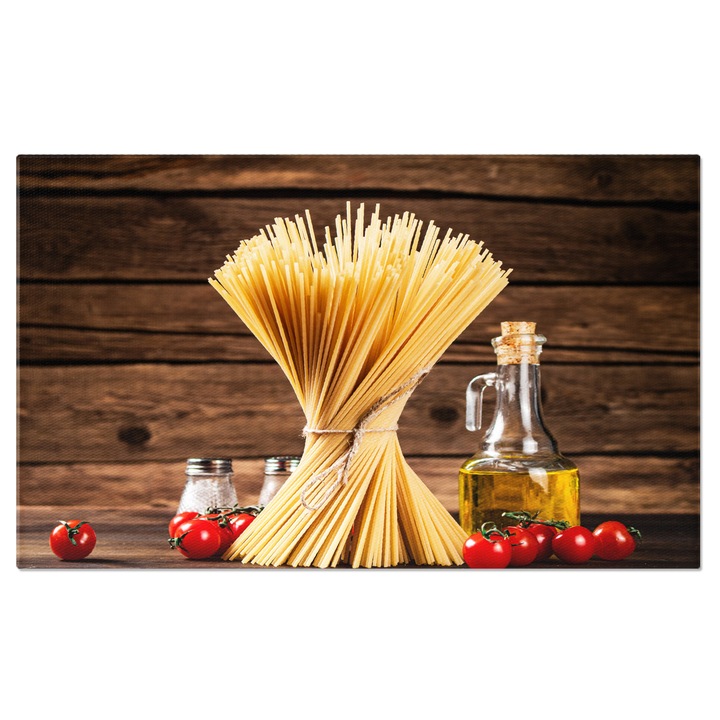 Tablou Canvas Spaghete Uscate cu Rosii Cherry, Bucatarie Italiana autentica, Paste Gustoase si Satioase, Reteta traditionala 40x25CM