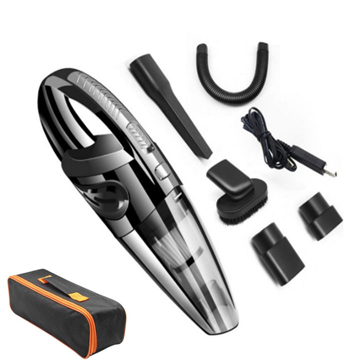 Преносима прахосмукачка за кола, 2 HEPA филтъра, функция мокро/сухо, черна, USB зареждане