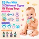 Set 15 Jucarie dentitie bebelusi, Sosete zornaitoare pentru bebelusi, Excelent pentru coordonarea mana-ochi-picior, Teether Chew Toy, Silicone/ABS, MultiColor