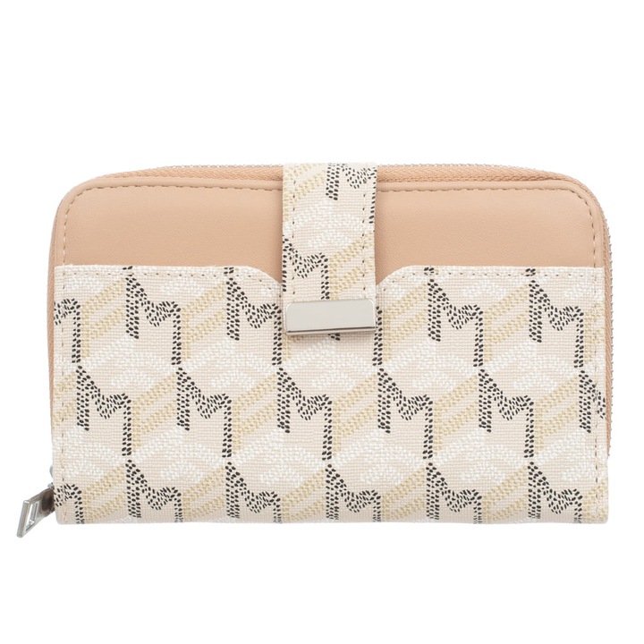 Portofel dama Eslee, Piele ecologica, 16.5x10.5x4 cm, Bej