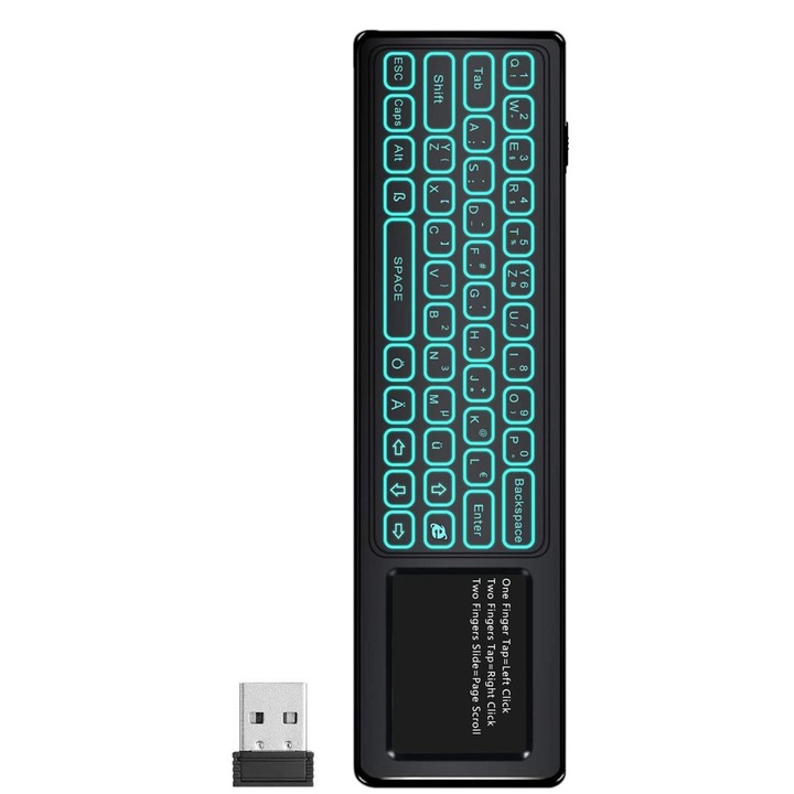 QttvbTna безжична клавиатура с тъчпад, подсветка, 2.4GHz, черна, 17.2x5x1.5cm