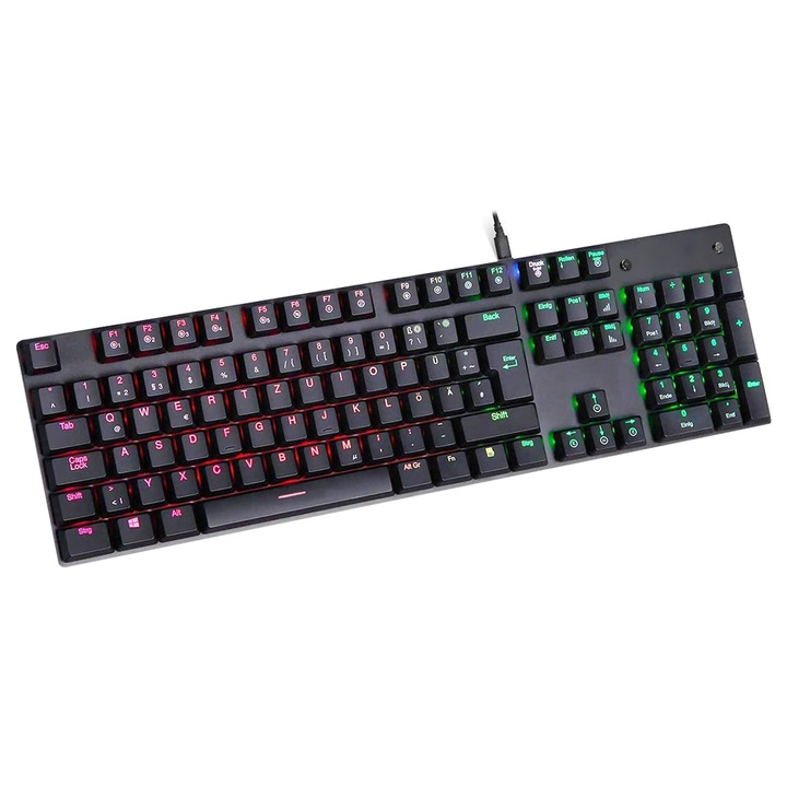 Гейминг клавиатура QttvbTna, RGB LED осветление, 104 клавиша, Черна