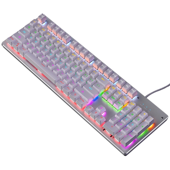 Гейминг клавиатура QttvbTna, RGB LED осветление, 108 клавиша, USB-C, бяла