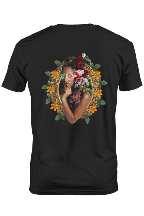 Мъжка тениска с рамка, Портрет, Жена, Цветя, Слънчеви очила, Абстракция, Тъмно черно