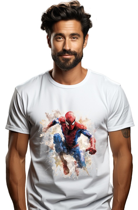 Мъжка тениска със супергерои, Marvel, Spider-Man, Peter Parker, Avengers,, Бял