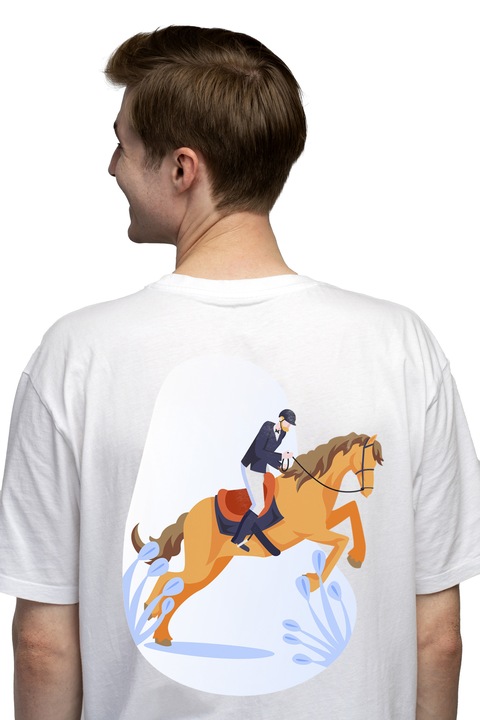 Мъжка тениска с кон, ездач, любители на спорта, състезание, Чисто бяло