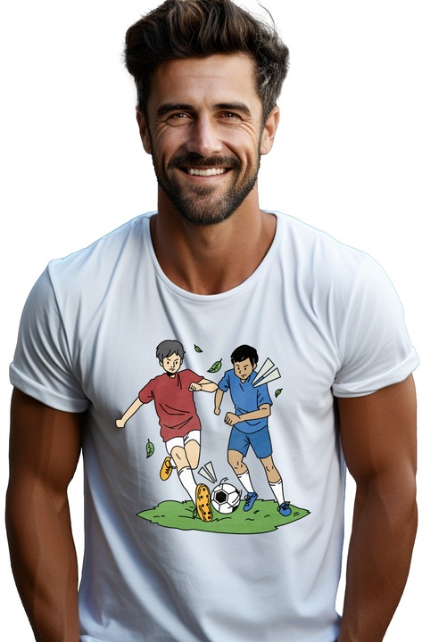 Тениска мъже с деца, футбол, топка, любители на спорта,, Бял