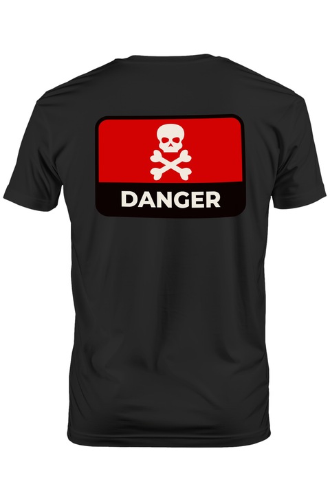 Мъжка тениска с надпис на английски Danger, Bones, Skull, Danger,, Тъмно черно
