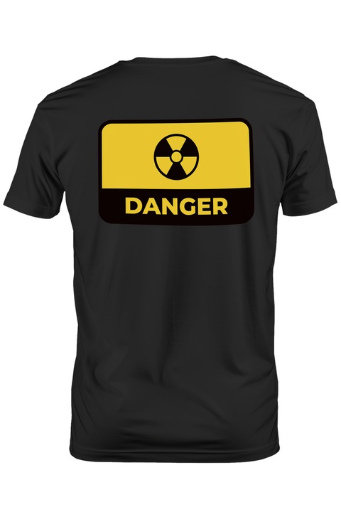 Мъжка тениска с надпис на английски Danger, Знак за радиоактивност, Щампа на гърба, 100% памук, Черен, L