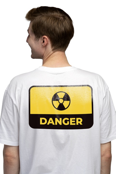 Мъжка тениска с надпис на английски Danger, Radioactive, Sign, Чисто бяло