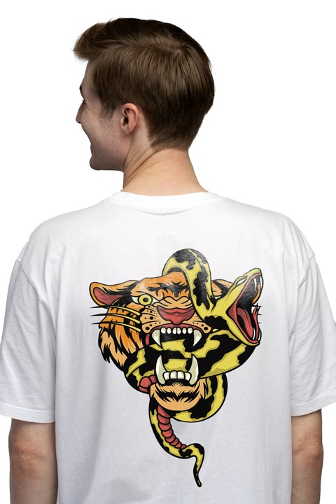 Мъжка тениска със змия, тигър, зъби,, Чисто бяло