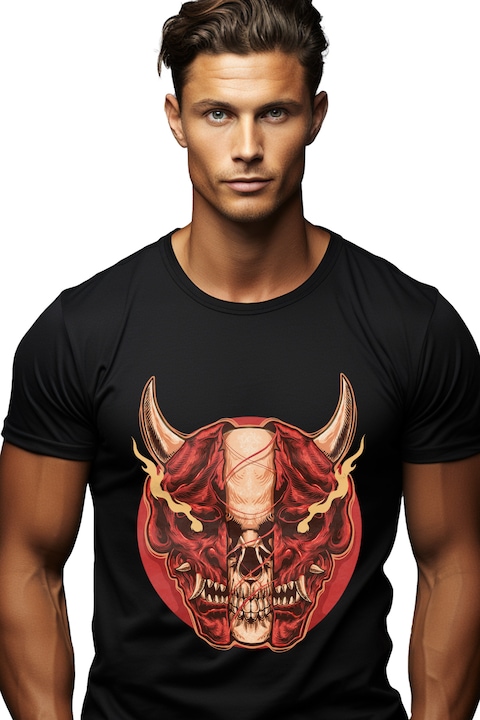 Мъжка тениска, Devil, Skull, Flames, Horns, Circle, Черен