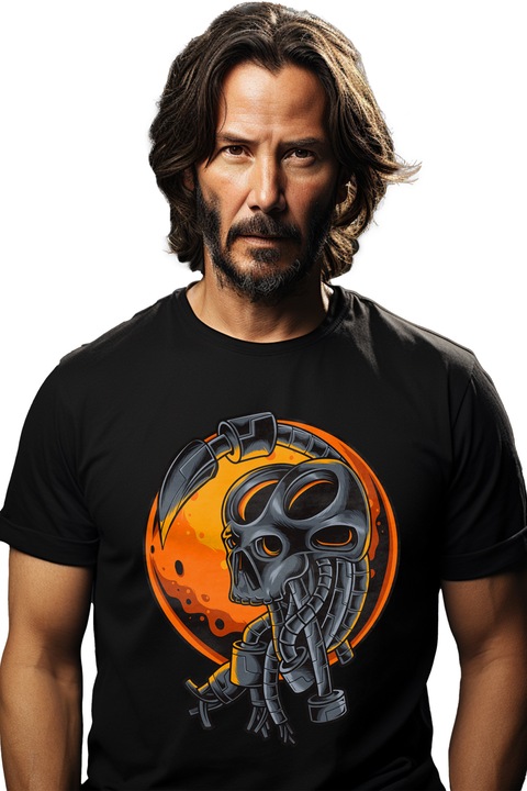 Tricou Barbati Cu Extraterestru, Coada, Scorpion, Robot, Apus, SF, cu imprimeu pe Fata, 100% Bumbac, Negru, M