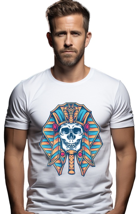 Мъжка тениска, Skull, Pharaoh, Hat, Cobra, Ancient Egypt, Бял