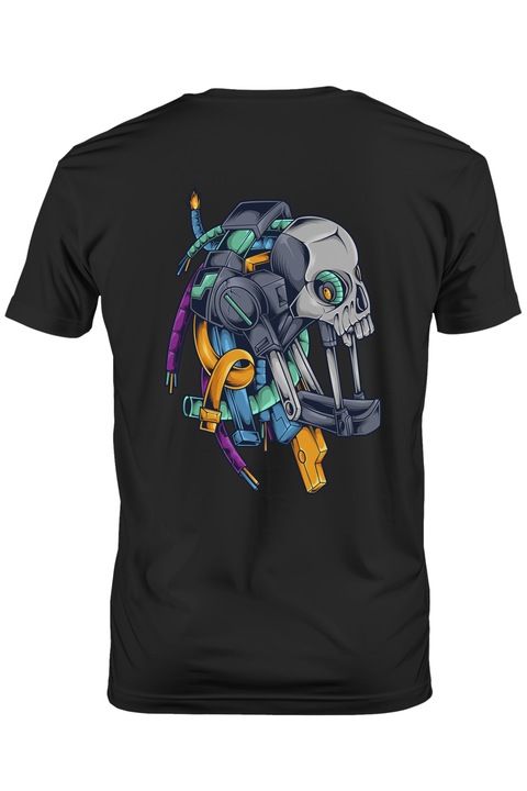 Tricou Barbati Cu Extraterestru, Robot, Android, Cabluri, SF, Craniu, cu imprimeu pe Spate, 100% Bumbac, Negru, XS