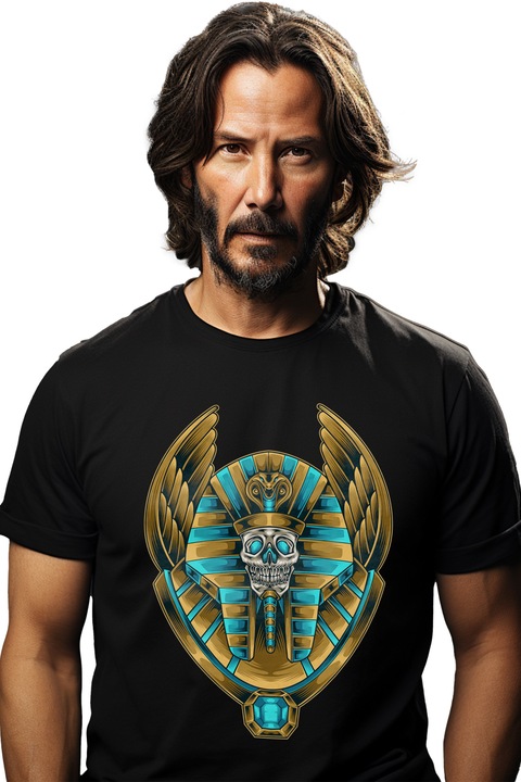Мъжка тениска с фараон, кобра, шапка, Египет, череп, фантазия, Черен