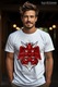 Tricou Barbati Cu Totem, Diavol, Pasare, Monstru, Aripi, Coarne, cu imprimeu pe Fata, 100% Bumbac, Alb, XS