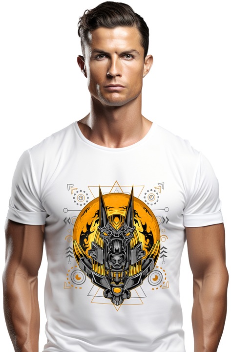 Мъжка тениска Anubis Mecha Robot Sci Fi Flames Sphere God Face Print T-Shirt 100% памук Бяла M