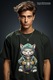 Tricou Barbati Cu Pisica, Hanorac, Lant, Aur, Bani, Monede, Curea, cu imprimeu pe Fata, 100% Bumbac, Negru, XS