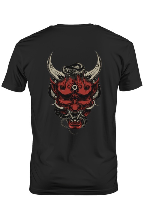 Мъжка тениска Demon Head, Oni, Eyes, Asian, Snake, Horns,, Тъмно черно