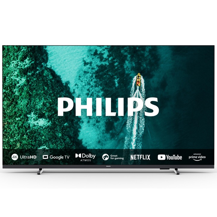 Телевизор Philips 50PUS7409/12, 50" 4K UHD LED, 3840x2160, DVB-T/T2/T2-HD/C/S/S2, 60Hz, Pixel Precise UHD, HDR+, Google TV, Dolby Atmos, VRR, 3*HDMI, 2*USB, 802.11ac, 20W RMS, Black 50PUS7409/12