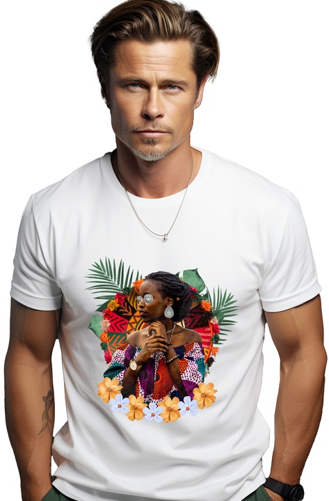 Мъжка тениска Tropical Queen Portrait Woman, с щампа на лицето, 100% памук, бяла, M