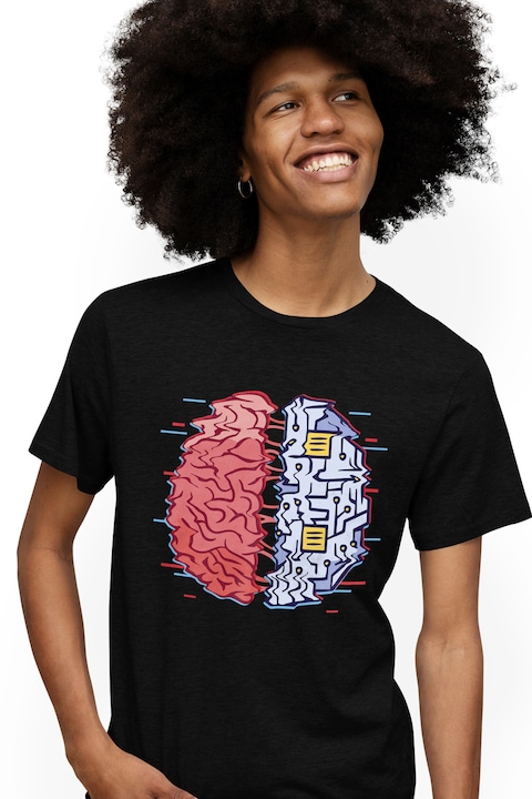 Мъжка тениска Personalized Brain VS Computer, Motherboard, Черен