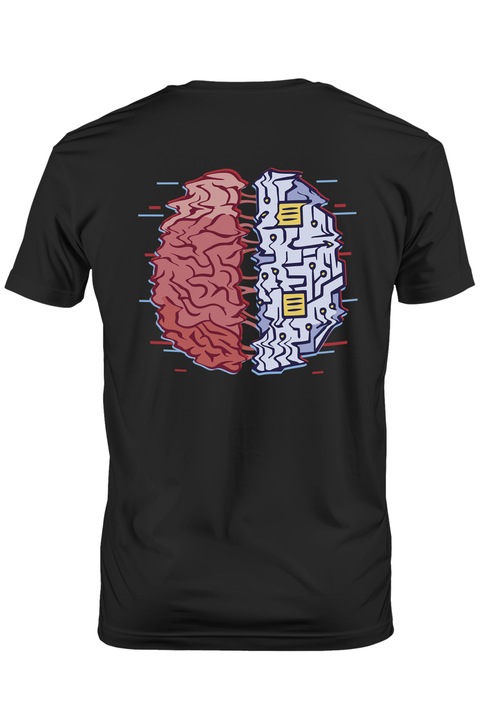 Мъжка тениска Personalized Brain VS Computer, Motherboard, Тъмно черно