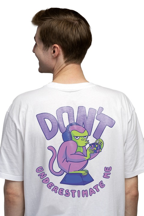 Мъжки Don't Underestimate me Don't Underestimate me Monkey Rubik's Cube Слушалки Музикални Видео Игри Тениска с щампа на гърба 100% памук Бял L