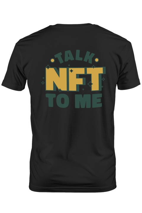 Персонализирана мъжка тениска за любителите и инвеститорите в NFT, Blockchain, съобщение на английски Talk NFT To Me,, Тъмно черно