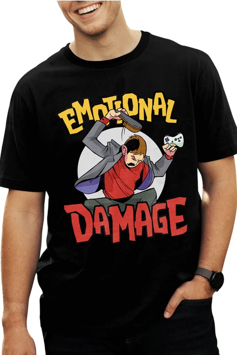 Tricou Barbati Personalizat Jucator, Console, Emotional Damage, Furios, Angry, Copil, Gamer, Frustrat, cu imprimeu pe Fata, 100% Bumbac, Negru, XL