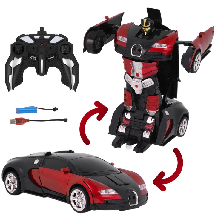 Количка RC Mappy 2 in 1, Трансформираща се, Червен/Черен, 30 см
