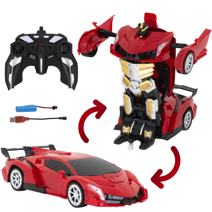 Masinuta RC transformabila 2 in 1 Mappy, rosu, 30 cm