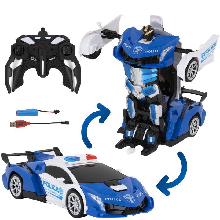 Masinuta RC transformabila 2 in 1 Mappy Police, albastru, 30 cm