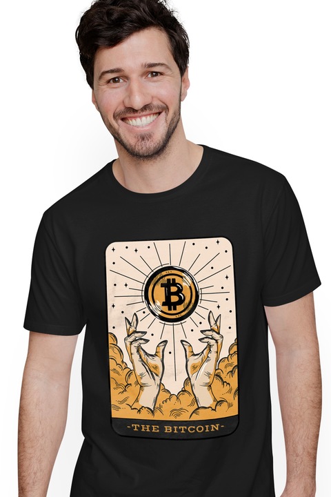 Мъжка тениска с карта Таро, Bitcoin In Heaven Tomorrow To Him, виртуални валути, NFT, инвестиции, Черен