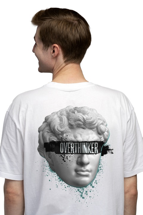 Мъжка тениска Персонализирана гръцка статуя на Overthinker, Чисто бяло