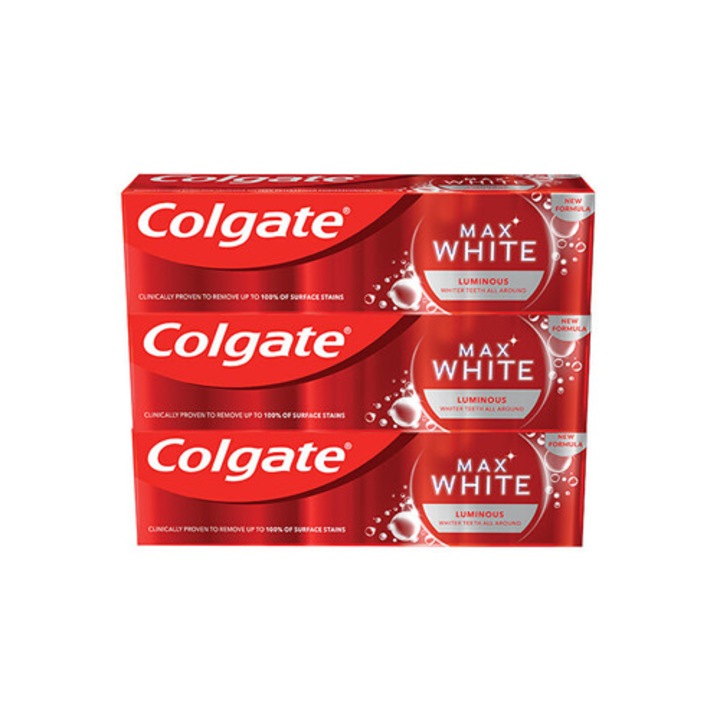 Set 3x75ml pasta de dinti Colgate Max White Luminous, pentru albire