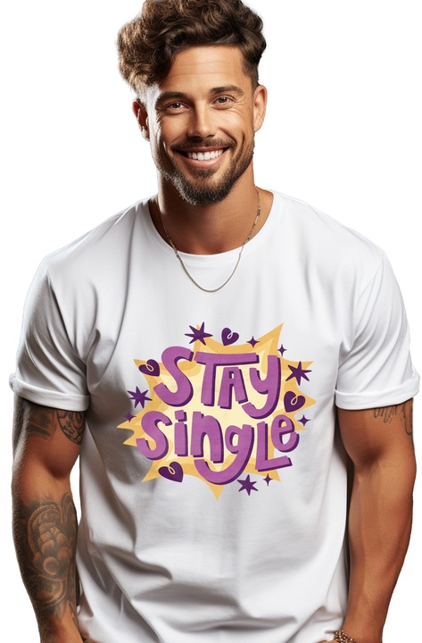 Персонализирана мъжка тениска Stay Single, Бял