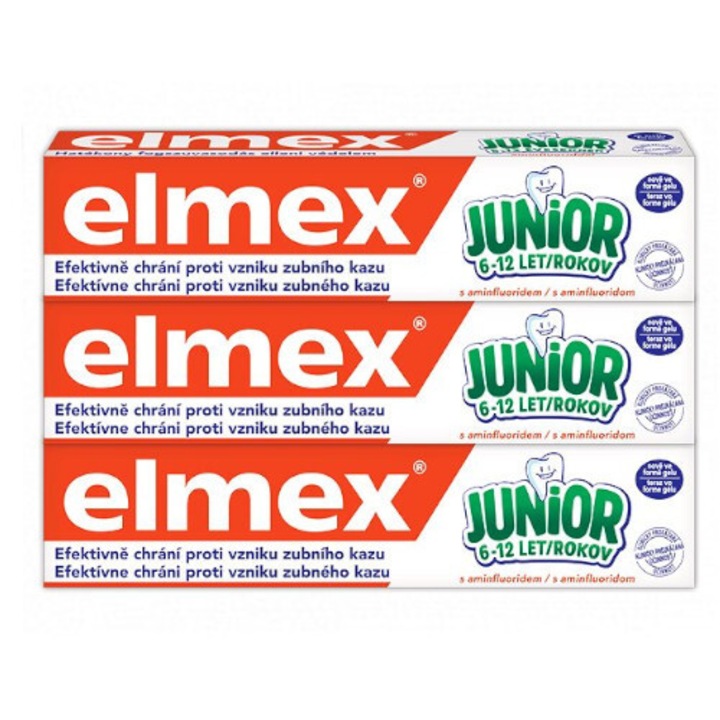 Комплект 3 пасти за зъби за деца, Elmex Junior Trio