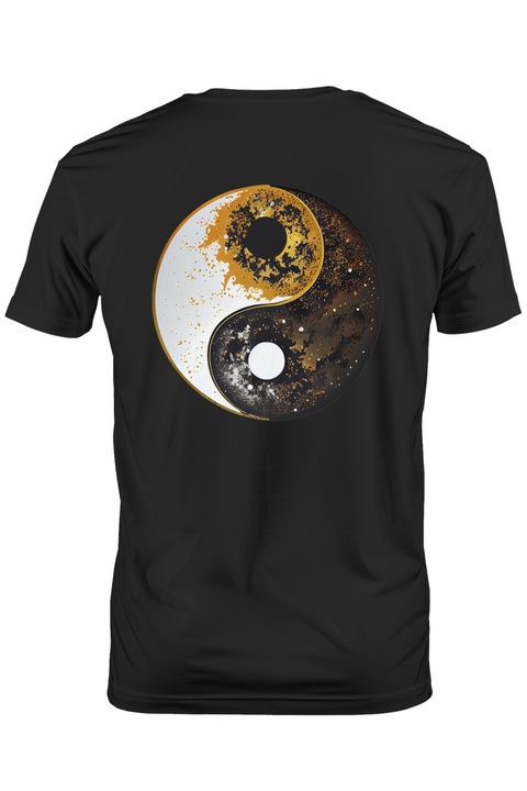 Tricou Barbati Cu Simbol Ying Si Yang, Bine Si Rau, Discrepanta Dintre Alb Si Negru, Crezatorii De Mit, cu imprimeu pe Spate, 100% Bumbac, Negru, M