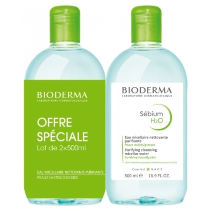 Set apa micelara Bioderma Sebium H2O Duo, pentru ten gras si mixt