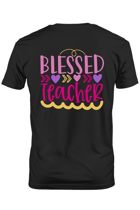 Мъжка тениска с текст на английски Blessed Teacher, Colorful Hearts, Teacher, School Counselors, Тъмно черно