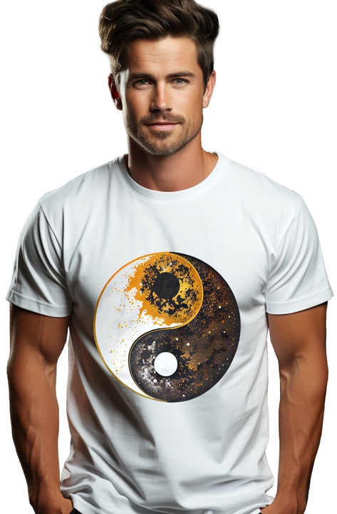 Ying Yang Symbol Good and Evil Черно и бяло несъответствие Мит Вярващи Мъжка тениска Предна щампа 100% памук Бяла L