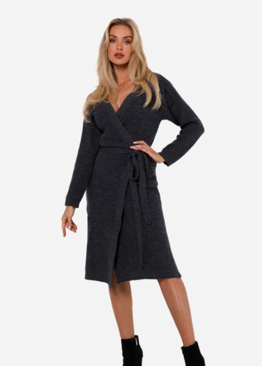 Миди пуловер рокля, акрил, тъмно сиво, M