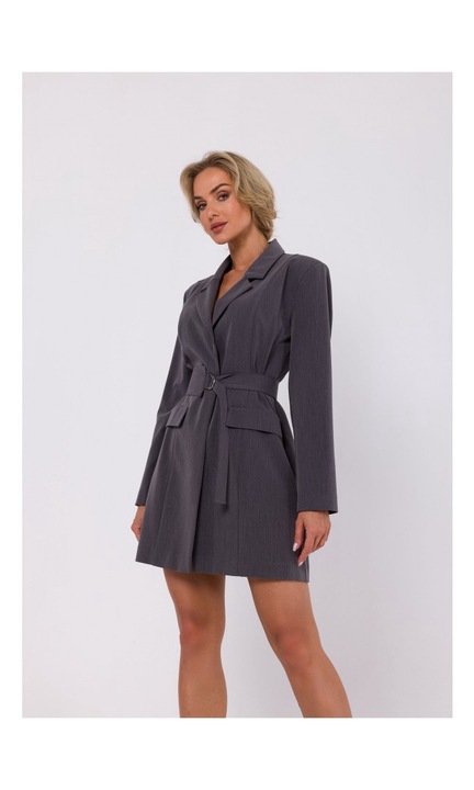 Rochie sacou cu curea, Poliester, Gri