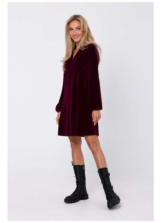 Rochie din velur cu decolteu in V, MOE, Violet