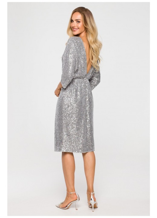 Rochie din paiete cu decolteu la spate, MOE, Argintiu