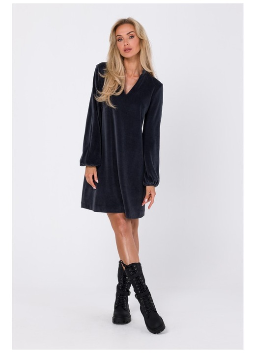 Rochie din velur cu decolteu in V, MOE, Gri grafit