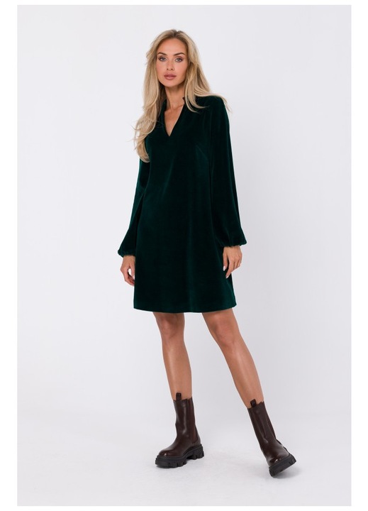 Rochie din velur cu decolteu in V, MOE, Verde